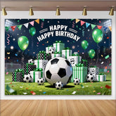 Lofaris Happy Birthday Fußball-Geburtstagshintergrund für Jungen mit Ballons, festliche Kulisse für Sport-Party und Fotoshooting