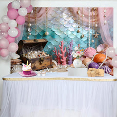 Lofaris Meerjungfrauen-Schatz Fotohintergrund mit Muscheln und Perlen, traumhafte Kulisse für Kinder Babyparty Fotoshooting
