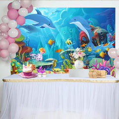 Lofaris Bunter Delfin-Unterwasser-Hintergrund mit Korallen und Fischen, lebendige Fotowand für Kindergeburtstag und Fotoshooting