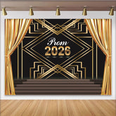 Lofaris Schwarz-Gold Art-Déco Abschlussball 2026 Hintergrund, Eleganter Fotohintergrund mit goldenen Vorhängen für glamouröse Partys