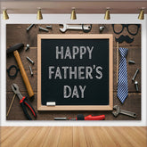 Lofaris Happy Father's Day Vatertags-Hintergrund mit Werkzeugen und Tafel, maskuline Fotokulisse für festliche Dekoration und Fotos