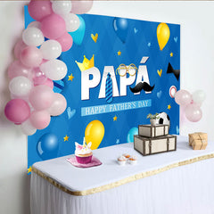 Lofaris Blauer Vatertagshintergrund mit Krawatten und Schnurrbart, festliche Fotowand für Papa Familienfeiern und Fotoshootings