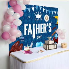 Lofaris Blauer Vatertagshintergrund für Papa mit Krawatte Werkzeugen und Geschenken, elegante Fotowand für festliche Feiern
