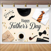 Lofaris Happy Father's Day Vatertags-Hintergrund mit Hut, Krawatte und Schnurrbart, elegante Fotokulisse für Papa Party und Fotoshooting