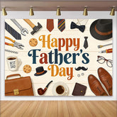 Lofaris Happy Father's Day Vatertagshintergrund mit Werkzeugen Krawatten und Hut, rustikale Fotokulisse für Papa und Familienfotoshootings
