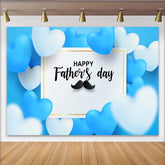 Lofaris Blauer Vatertagshintergrund mit Herzen und Schnurrbart für Papa, festliche Fotowand für eine liebevolle Feier und Fotoshootings
