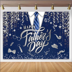 Lofaris Eleganter blauer Vatertagshintergrund mit Anzug und Krawatte, festliche Fotokulisse für Papa mit Glitzersternen und #1 DAD