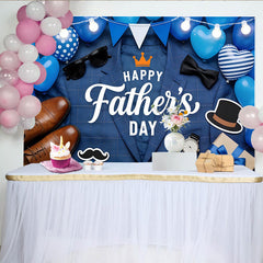 Lofaris Blauer Vatertags-Hintergrund mit Anzug, Fliege und Ballons, stilvolles Hintergrundbild für festliche Anlässe und Fotoshootings