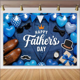 Lofaris Blauer Vatertags-Hintergrund mit Anzug, Fliege und Ballons, stilvolles Hintergrundbild für festliche Anlässe und Fotoshootings