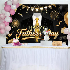Lofaris Eleganter Vatertagshintergrund in Schwarz Gold mit Anzug und Ballons, stilvolle Fotokulisse für Papa und festliche Herren-Events