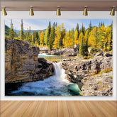 Lofaris Lebendiger Herbstlicher Wasserfall Hintergrund mit Felsen und Bäumen, atemberaubende Naturlandschaft Fotokulisse für Aufnahmen