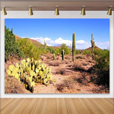 Lofaris Realistischer Wüstenlandschaft Hintergrund mit Kakteen und blauem Himmel, natürliche Fotokulisse für professionelles Fotostudio
