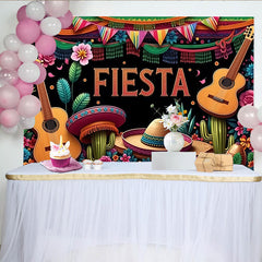 Lofaris Bunter Mexikanischer Fiesta Hintergrund mit Gitarren Sombreros und Kakteen, lebendige Fotowand für Party Dekoration und Fotoshooting