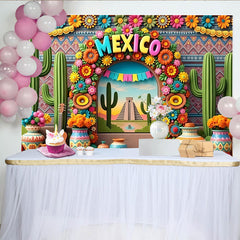 Lofaris Bunter Mexiko-Fiesta-Hintergrund mit Kakteen und Blumen, lebendige Fotowand für festliche Anlässe und Eventdekoration