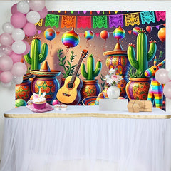 Lofaris Bunter Mexikanischer Fiestahintergrund mit Kakteen Sombreros und Piñata, lebendige Partydekoration für Fotoshootings