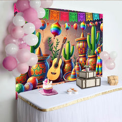 Lofaris Bunter Mexikanischer Fiestahintergrund mit Kakteen Sombreros und Piñata, lebendige Partydekoration für Fotoshootings