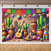 Lofaris Bunter Mexikanischer Fiestahintergrund mit Kakteen Sombreros und Piñata, lebendige Partydekoration für Fotoshootings