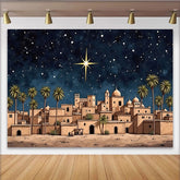Lofaris Bethlehem Weihnachtskrippen-Hintergrund mit Stern und Palmen, dunkelblauer Fotohintergrund für festliche Weihnachtsdekoration