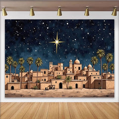 Lofaris Bethlehem Weihnachtskrippen-Hintergrund mit Stern und Palmen, dunkelblauer Fotohintergrund für festliche Weihnachtsdekoration
