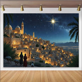 Lofaris Stern von Bethlehem Krippenhintergrund mit Hirten und antiker Stadt, festliche Kulisse für Weihnachtsfotografie und Dekoration