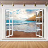 Lofaris Realistischer Fensterblick Fotohintergrund mit Strand und Meer, sonniger Strand Kulisse für Sommerparty und Fotostudio Dekoration