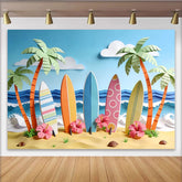 Lofaris Bunter Papier-Schnitt Sommerstrandfotohintergrund mit Surfbrettern Palmen, tropische Kulisse für Urlaubsfotos Dekoration