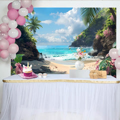 Lofaris Tropischer Strand Hintergrund mit blauem Meer und Palmen, Sommerlandschaft Fotokulisse für Studio und Fotoshootings