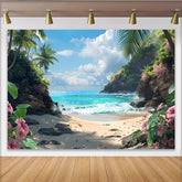 Lofaris Tropischer Strand Hintergrund mit blauem Meer und Palmen, Sommerlandschaft Fotokulisse für Studio und Fotoshootings