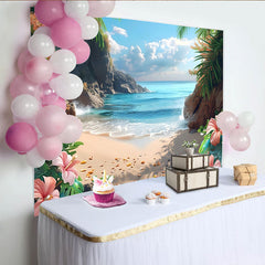 Lofaris Exotischer Tropenstrand Fotohintergrund mit türkisem Meer und Palmen, sommerliche Kulisse für Fotoshooting und Urlaubsdekoration