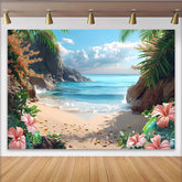 Lofaris Exotischer Tropenstrand Fotohintergrund mit türkisem Meer und Palmen, sommerliche Kulisse für Fotoshooting und Urlaubsdekoration