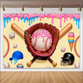 Lofaris Süßer Baseball-Geburtstagshintergrund mit Zuckerguss und Streuseln, bunte Partydekoration für Kinderfotoshootings