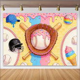 Lofaris Bunter Baseball-Eis-Hintergrund mit Waffelstruktur und bunten Streuseln, verspielte Fotokulisse für Kindergeburtstag und Party