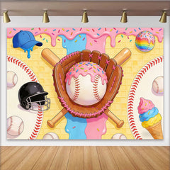 Lofaris Bunter Baseball-Eis-Hintergrund mit Waffelstruktur und bunten Streuseln, verspielte Fotokulisse für Kindergeburtstag und Party