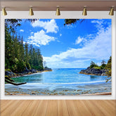 Lofaris Malerischer Strandlandschaft Hintergrund mit blauem Meer und grünen Bäumen, perfekte Fotokulisse für professionelle Fotoshootings