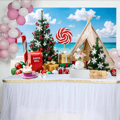 Lofaris Tropischer Weihnachts-Hintergrund mit Tannenbaum und Geschenken, festliche Fotokulisse für Winterurlaub und Partydekoration