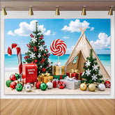 Lofaris Tropischer Weihnachts-Hintergrund mit Tannenbaum und Geschenken, festliche Fotokulisse für Winterurlaub und Partydekoration