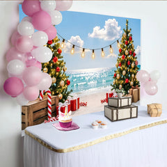 Lofaris Weihnachtlicher Strandhintergrund mit Lichterkette und Geschenken, festliche Kulisse für Urlaubsfotos und Winterpartys