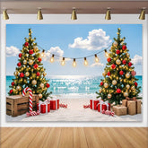 Lofaris Weihnachtlicher Strandhintergrund mit Lichterkette und Geschenken, festliche Kulisse für Urlaubsfotos und Winterpartys
