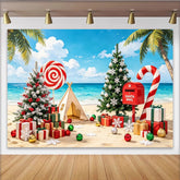 Lofaris Tropischer Weihnachtshintergrund mit Palmen und Geschenken am Strand, festliche Fotokulisse für Weihnachtsfeiern und Fotoshootings