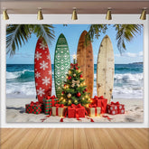 Lofaris Tropischer Strand Weihnachtshintergrund mit Surfbrettern und Weihnachtsbaum, festliche Kulisse für Fotoshootings und Partydekoration