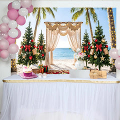 Lofaris Tropischer Weihnachts-Hintergrund am Strand mit Palmen und Lichtern, festliche Dekoration für Fotoshooting und Winterparty