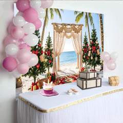 Lofaris Tropischer Weihnachts-Hintergrund am Strand mit Palmen und Lichtern, festliche Dekoration für Fotoshooting und Winterparty
