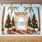 Lofaris Tropischer Weihnachts-Hintergrund am Strand mit Palmen und Lichtern, festliche Dekoration für Fotoshooting und Winterparty