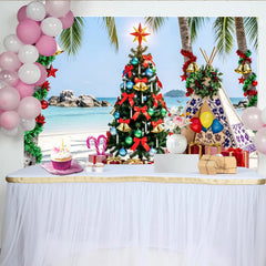 Lofaris Tropischer Weihnachtsstrand Hintergrund mit Palmen und Geschenken, festliche Fotokulisse für sommerliche Feiern und Fotoshootings