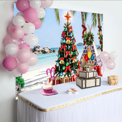 Lofaris Tropischer Weihnachtsstrand Hintergrund mit Palmen und Geschenken, festliche Fotokulisse für sommerliche Feiern und Fotoshootings