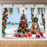 Lofaris Tropischer Weihnachtsstrand Hintergrund mit Palmen und Geschenken, festliche Fotokulisse für sommerliche Feiern und Fotoshootings
