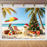 Lofaris Tropischer Weihnachtsstrand Hintergrund mit Palmen und Schneemann, festliche Fotowand für Sommerparty und Urlaubsfotos