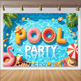 Lofaris Bunter Sommer Poolpartyhintergrund mit aufblasbaren Buchstaben, lustige Fotowand für Partydekoration