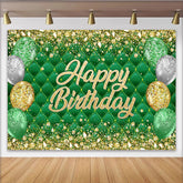 Lofaris Grüner Gold Glitzer Geburtstagshintergrund mit Happy Birthday Schriftzug, elegante Fotokulisse für Partydekoration und Fotoshooting