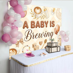 Lofaris Gemütlicher Kaffee Babyparty Hintergrund mit Teddybären und Latte Art, charmante Fotowand für Baby Shower Feier und Fotoshooting
